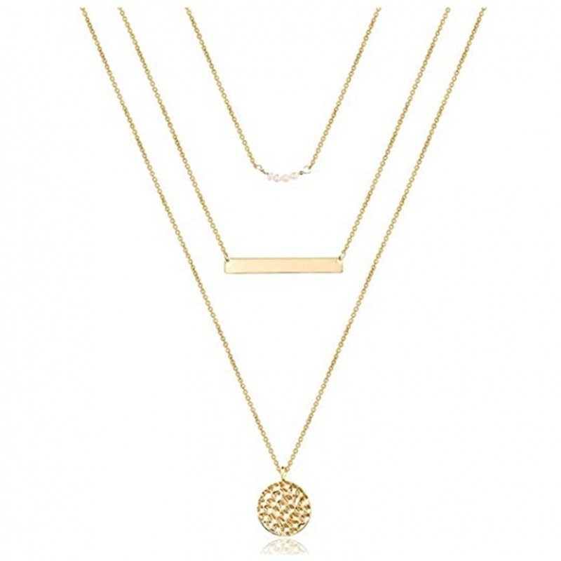 Multi Layered Metal Layered Pearl Necklace - Image 2