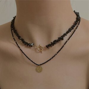 Multi-layered Combination Black Crystal Necklace