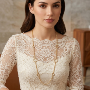 Stainless Steel Zirconium Ring Double Layered Necklace