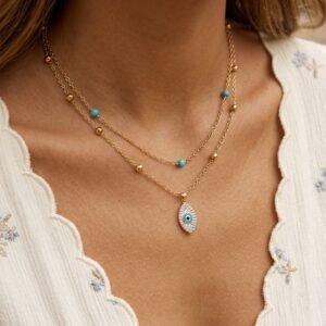 Women's Stainless Steel Double Layered Glasses Necklace