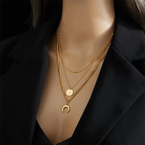 European And American Style Multi-Layered Titanium Steel Necklace Female Star Moon Pendant Accessories Simple Elegant Clavicle Chain Stacking Style
