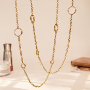 Stainless Steel Zirconium Ring Double Layered Necklace