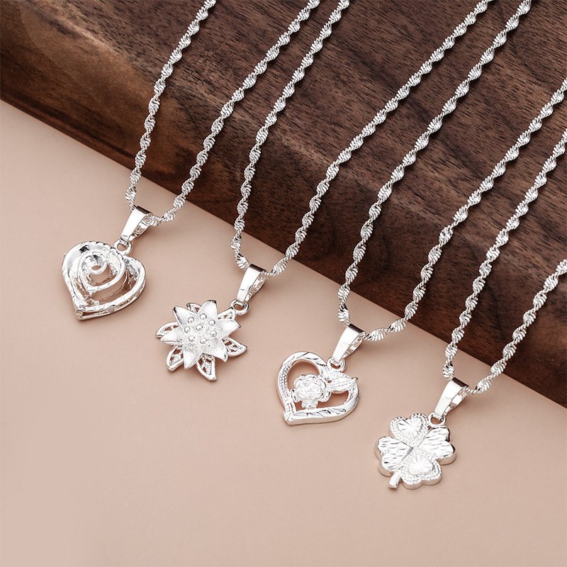 Girls Water Ripple Silver Plated 999 Necklace Women Love Pendant 999 Plated Silver Necklace Wholesale