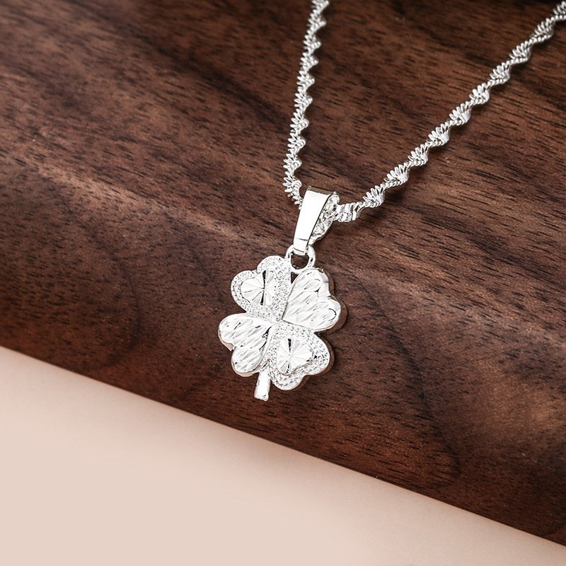 Girls Water Ripple Silver Plated 999 Necklace Women Love Pendant 999 Plated Silver Necklace Wholesale - Image 5